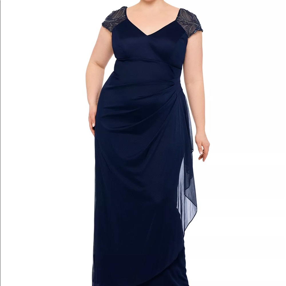 WORN ONCE Xscape Cap Sleeve Ruched Gown